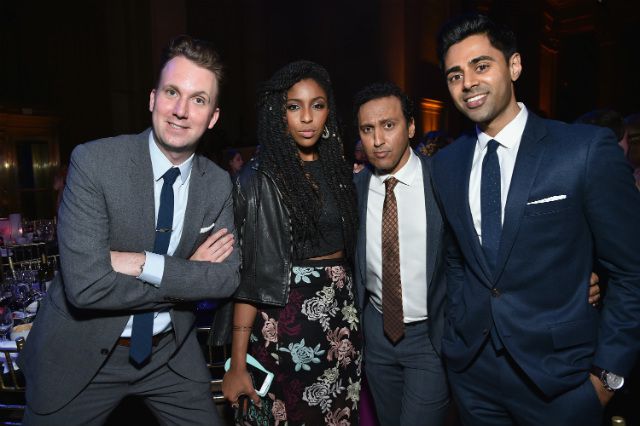 Jessica Williams flanked by fellow Daily Show correspondents Jordan Klepper, Aasif Mandvi and Hasan Minhaj